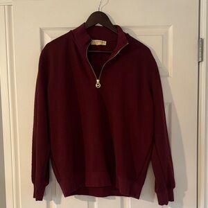 Michael Kors Women’s Zip Pullover Sweater - Burgundy with Gold Zip